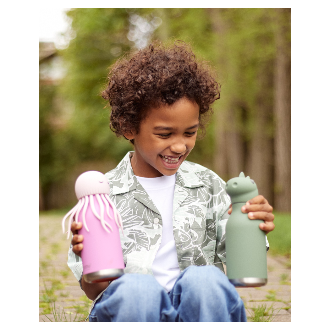 Dinozaur Cillian - Butelka Termiczna 460 ml ze Słomką z Motywem Dinozaura - Zielona Bestie Bottle - Asobu