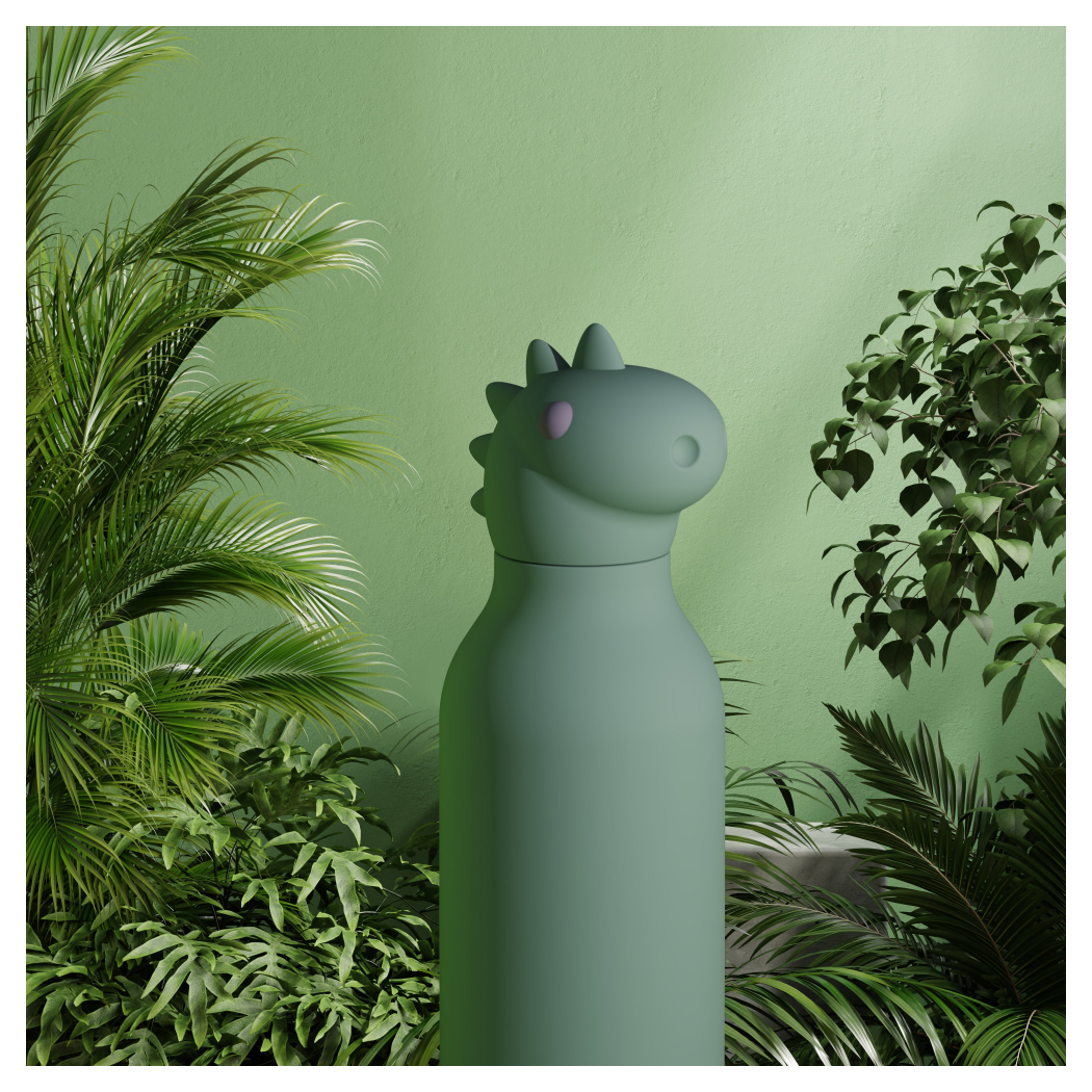 Dinozaur Cillian - Butelka Termiczna 460 ml ze Słomką z Motywem Dinozaura - Zielona Bestie Bottle - Asobu