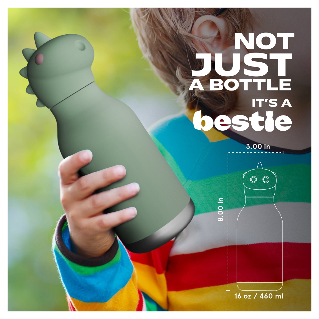 Dinozaur Cillian - Butelka Termiczna 460 ml ze Słomką z Motywem Dinozaura - Zielona Bestie Bottle - Asobu