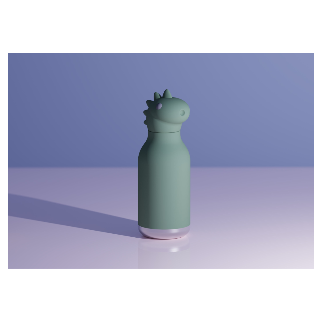 Dinozaur Cillian - Butelka Termiczna 460 ml ze Słomką z Motywem Dinozaura - Zielona Bestie Bottle - Asobu