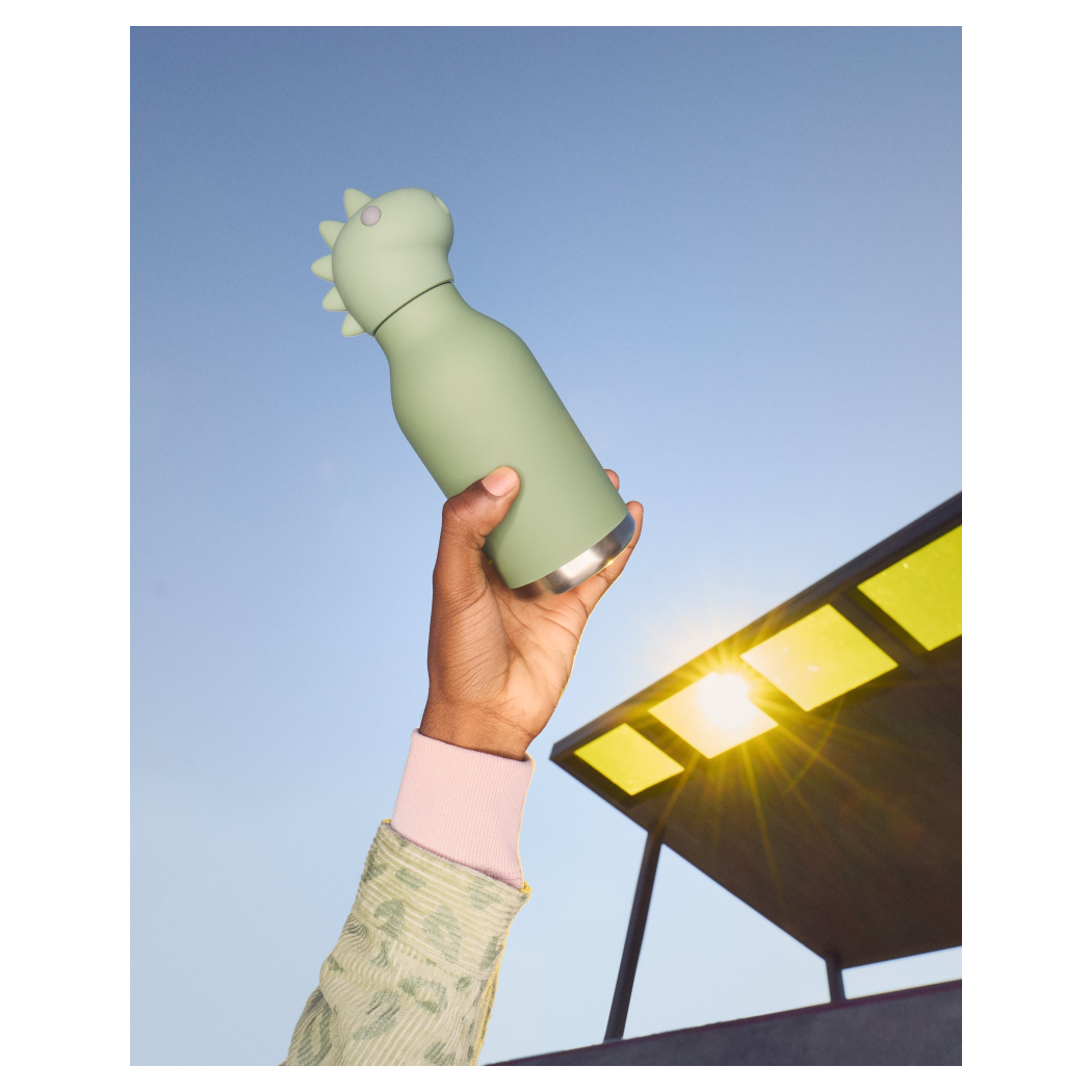 Dinozaur Cillian - Butelka Termiczna 460 ml ze Słomką z Motywem Dinozaura - Zielona Bestie Bottle - Asobu