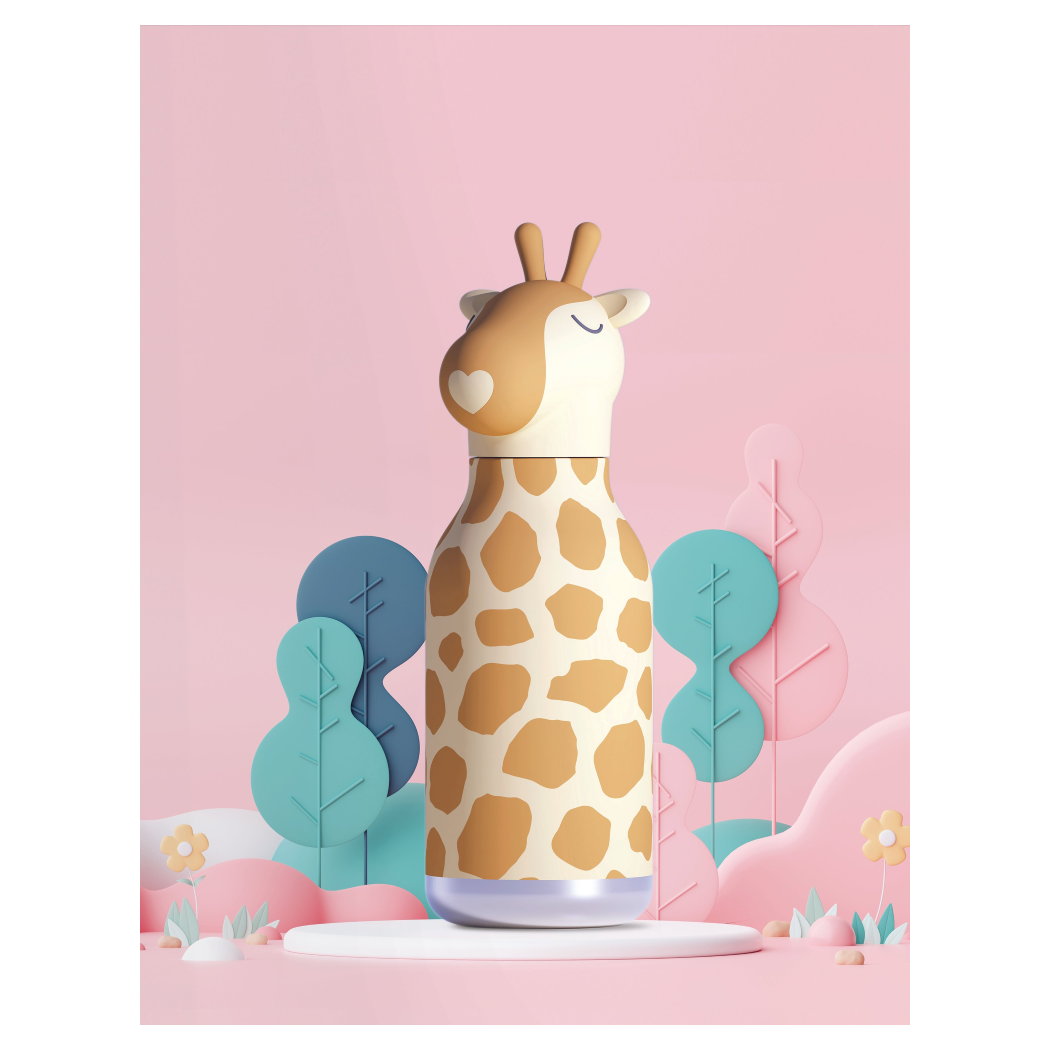 Żyrafa Gerry - Butelka Termiczna 460 ml ze Słomką z Motywem Żyrafy - Żółta Bestie Bottle - Asobu