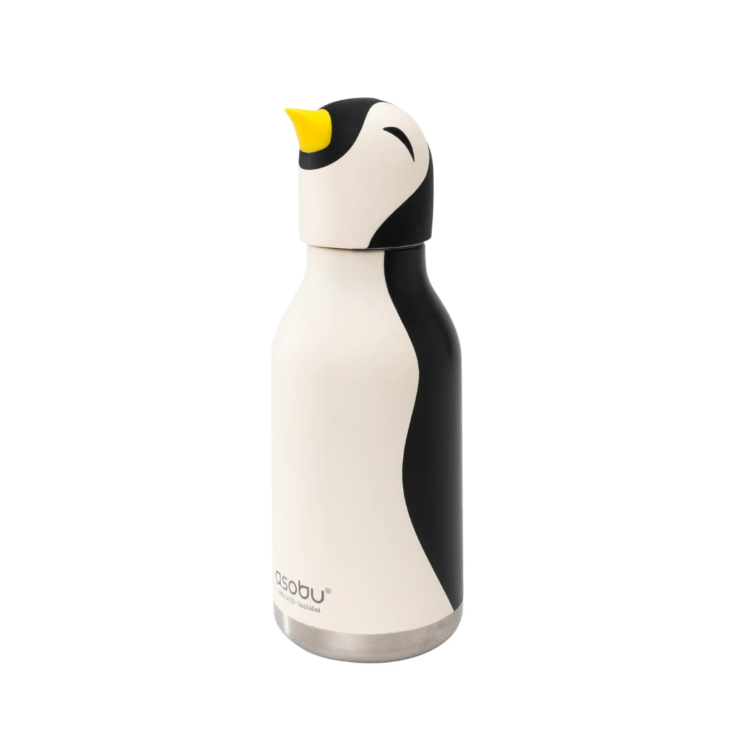 Pingwin Arlo - Butelka Termiczna 460 ml ze Słomką z Motywem Pingwina - Biało-Czarna Bestie Bottle - Asobu
