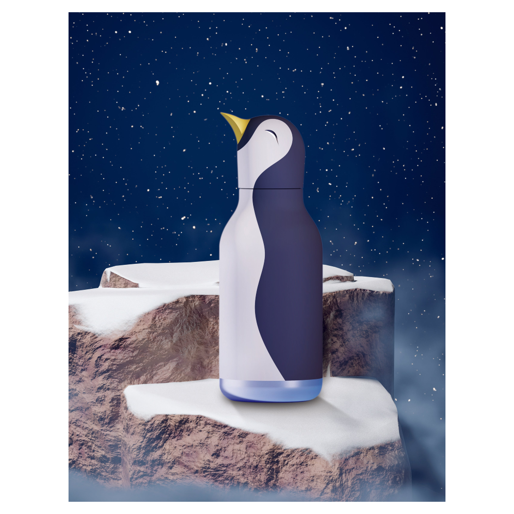 Pingwin Arlo - Butelka Termiczna 460 ml ze Słomką z Motywem Pingwina - Biało-Czarna Bestie Bottle - Asobu