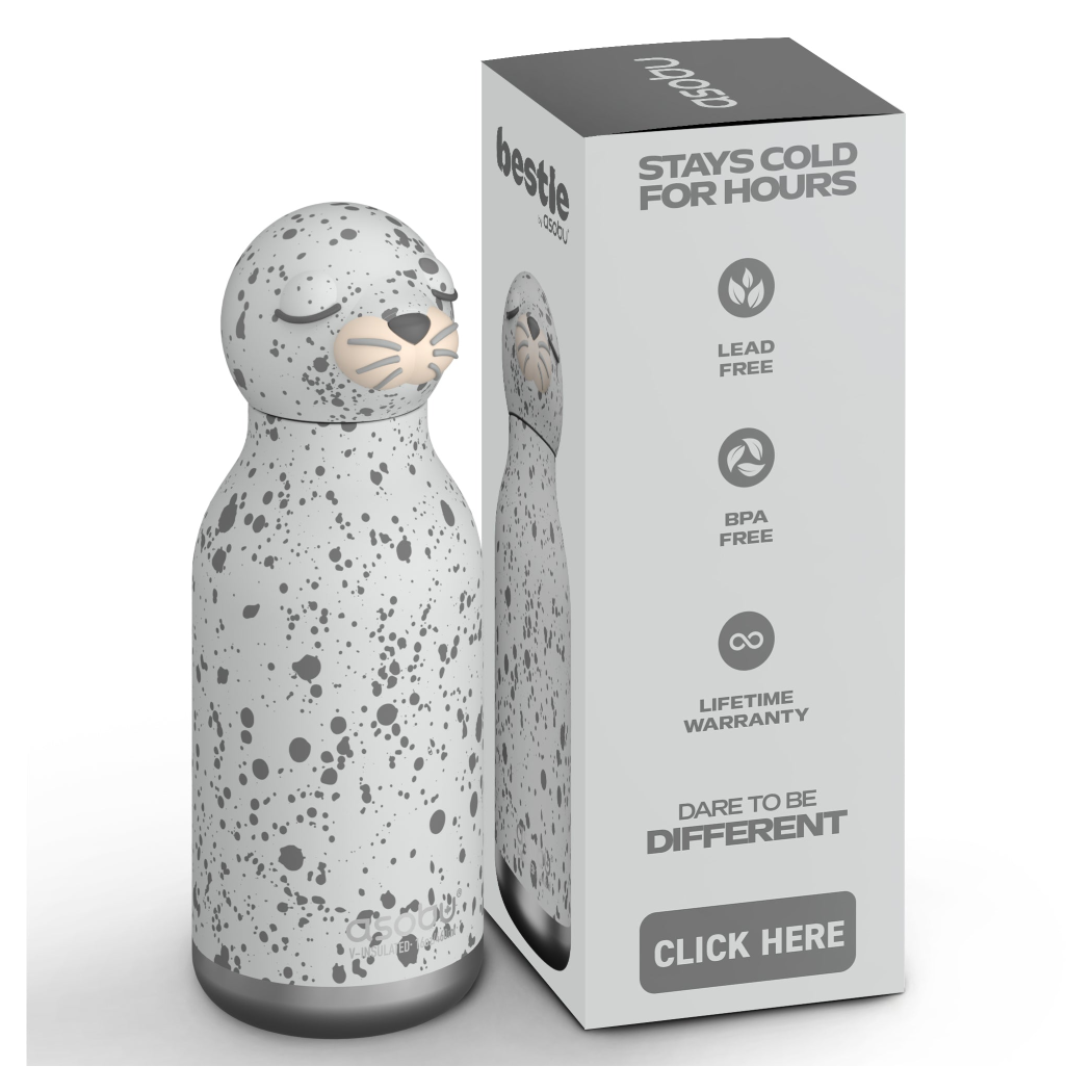 Foka Zippy - Butelka Termiczna 460 ml ze Słomką z Motywem Foki - Szara Bestie Bottle - Asobu