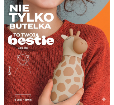 Żyrafa Gerry - Butelka Termiczna 460 ml ze Słomką z Motywem Żyrafy - Żółta Bestie Bottle - Asobu