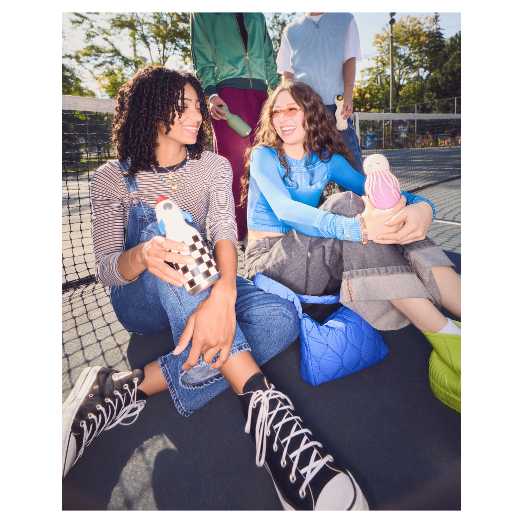 Rakieta - Butelka Termiczna 460 ml ze Słomką w Kształcie Rakiety - Bestie Bottle w Szachownicę - Asobu