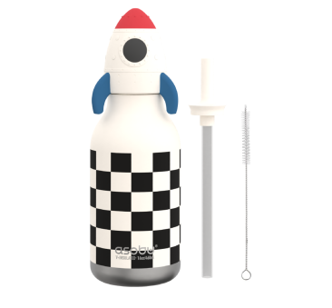 Rakieta - Butelka Termiczna 460 ml ze Słomką w Kształcie Rakiety - Bestie Bottle w Szachownicę - Asobu