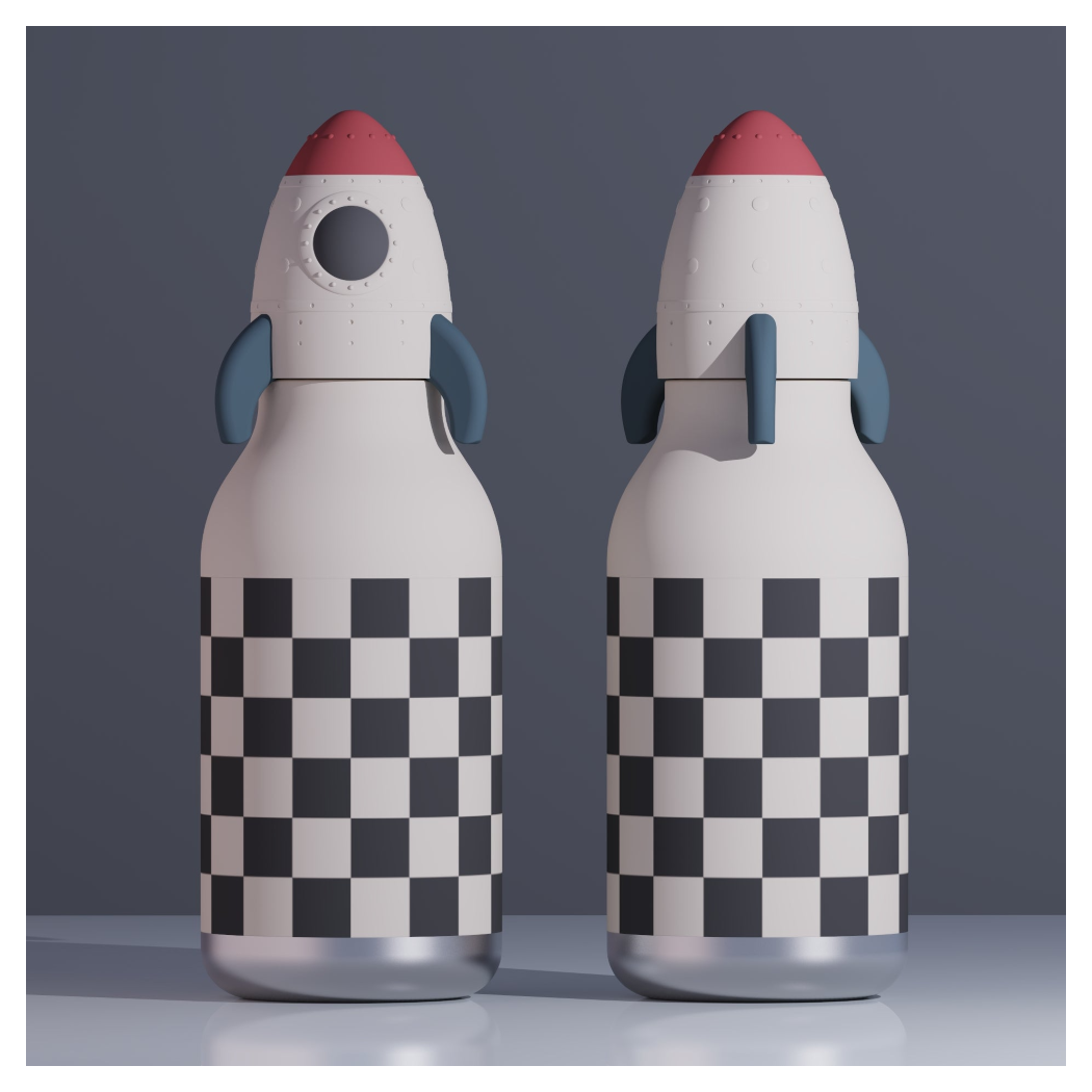 Rakieta - Butelka Termiczna 460 ml ze Słomką w Kształcie Rakiety - Bestie Bottle w Szachownicę - Asobu