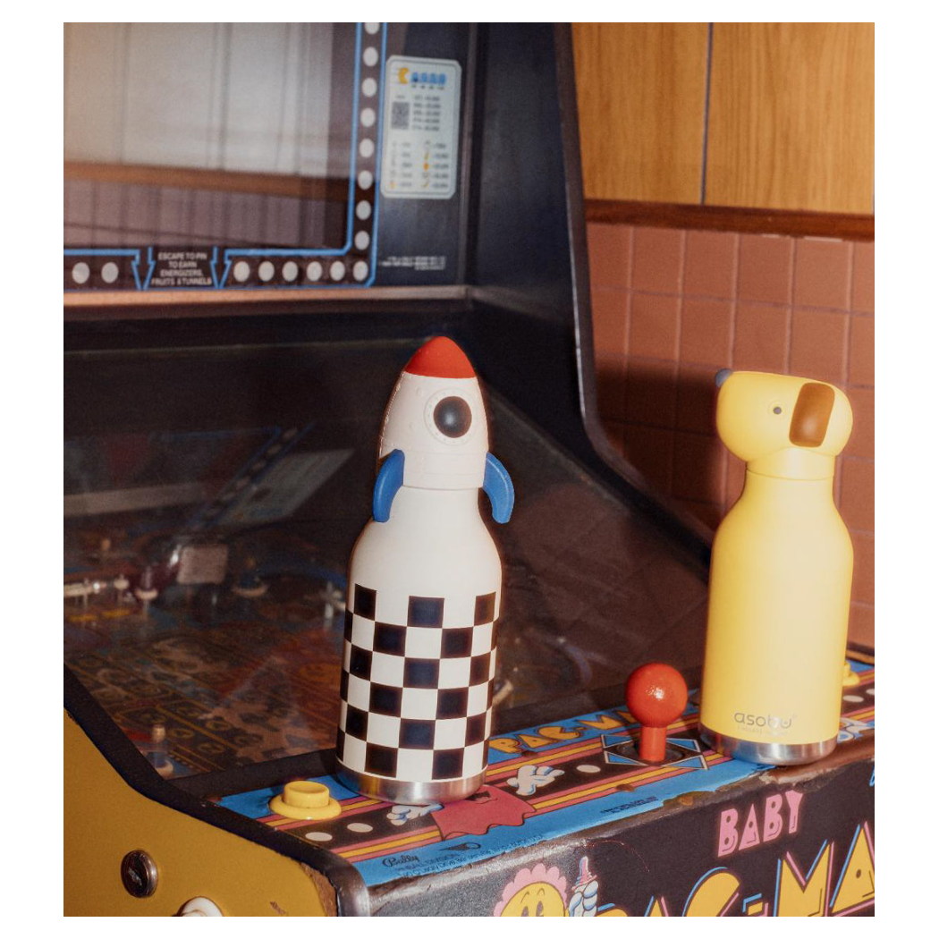 Rakieta - Butelka Termiczna 460 ml ze Słomką w Kształcie Rakiety - Bestie Bottle w Szachownicę - Asobu