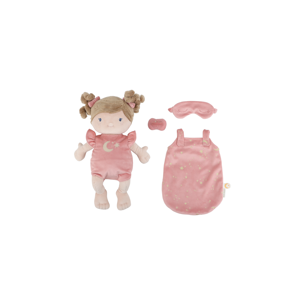 PROMOCJA Rosa Bobas - Lalka w Śpiworku z Magnetycznym Smoczkiem - Miękka Pluszowa Przytulanka 40 cm - Little Dutch