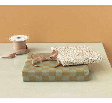 Kratka Mięta / Ochra - Gruby Papier Do Pakowania Prezentów - 10 metrów x 55 cm - Maileg