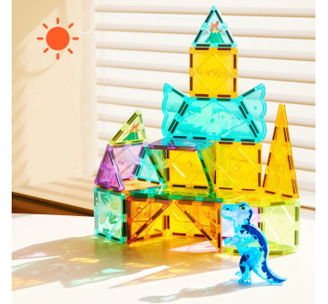 Dinozaury - Klocki Magnetyczne z Figurkami Dinozaurów - 48 elementów - Mideer