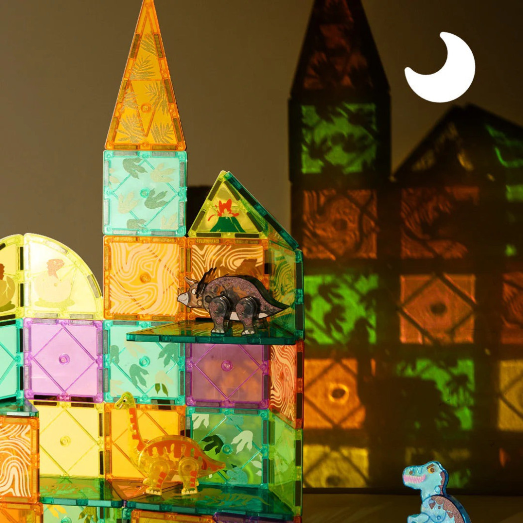 Dinozaury - Klocki Magnetyczne z Figurkami Dinozaurów - 48 elementów - Mideer