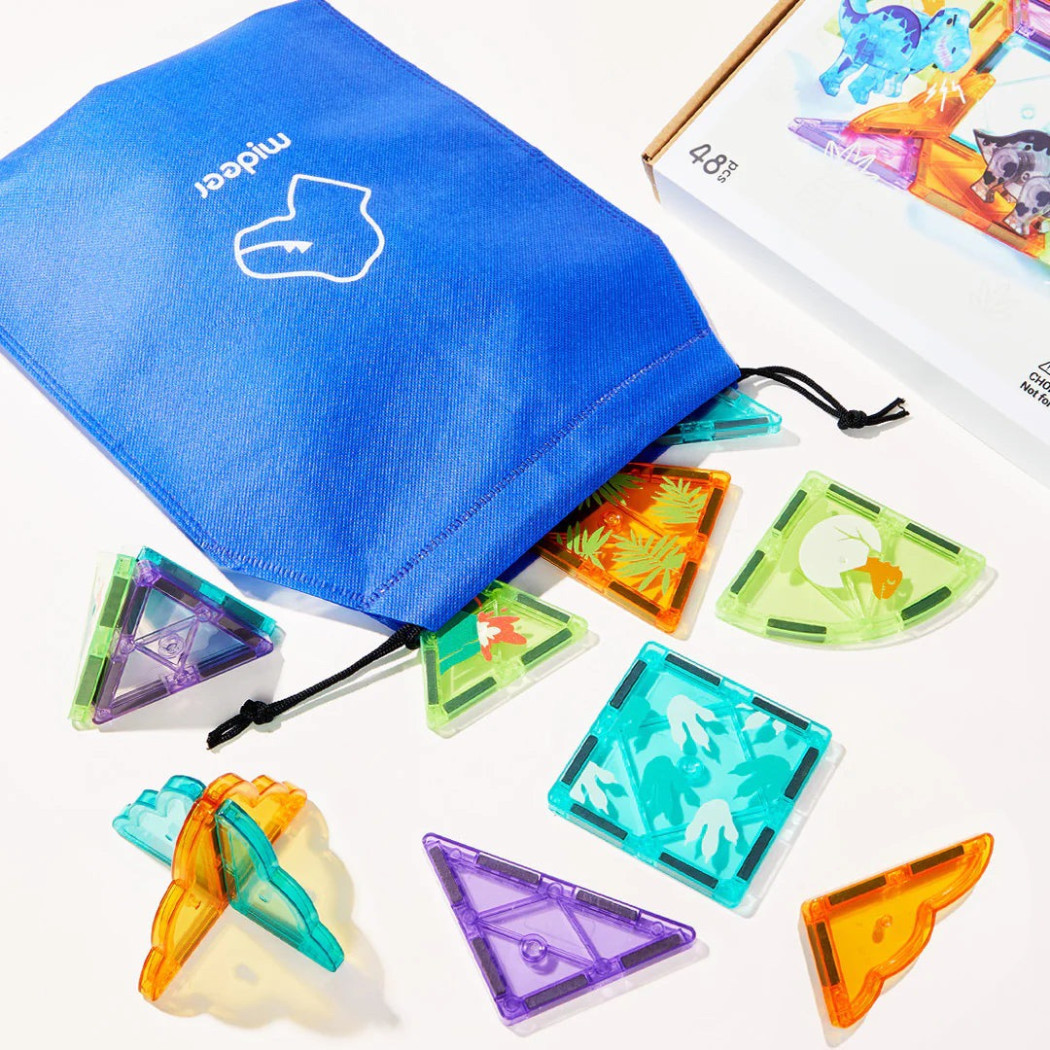 Dinozaury - Klocki Magnetyczne z Figurkami Dinozaurów - 48 elementów - Mideer