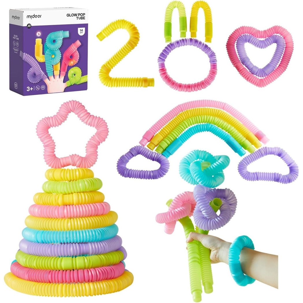 Elastyczne Rurki ze Świecącymi Kulkami - 13 elementów - Zabawka Sensoryczna - Mideer