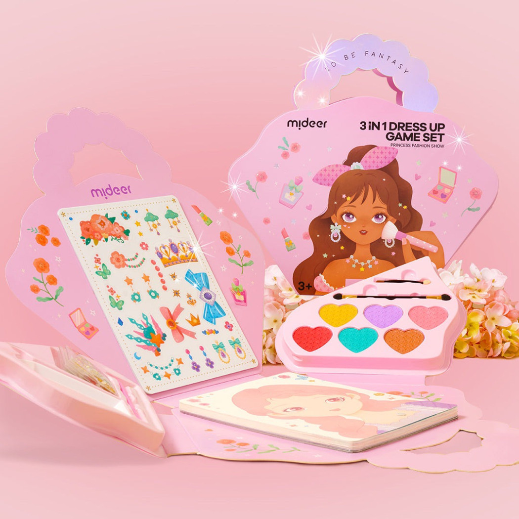 Pokaz Mody Księżniczek - Zestaw Kreatywny 3w1 - Wydrapywanki Naklejki Makijaż - Mideer