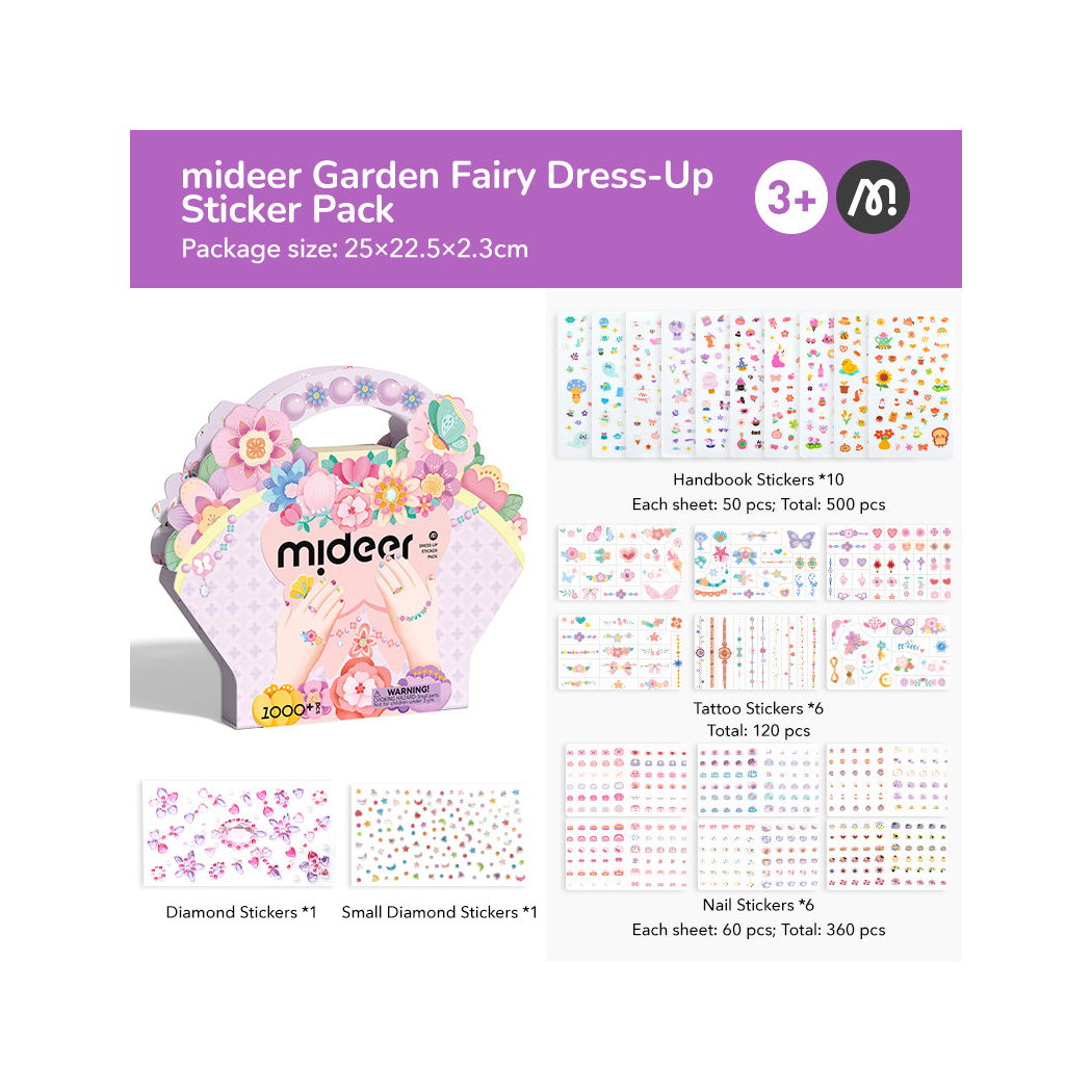 Ogród Elfów - 1000 Naklejek Tatuaży i Kryształków - Zestaw do Ozdabiania - Mideer