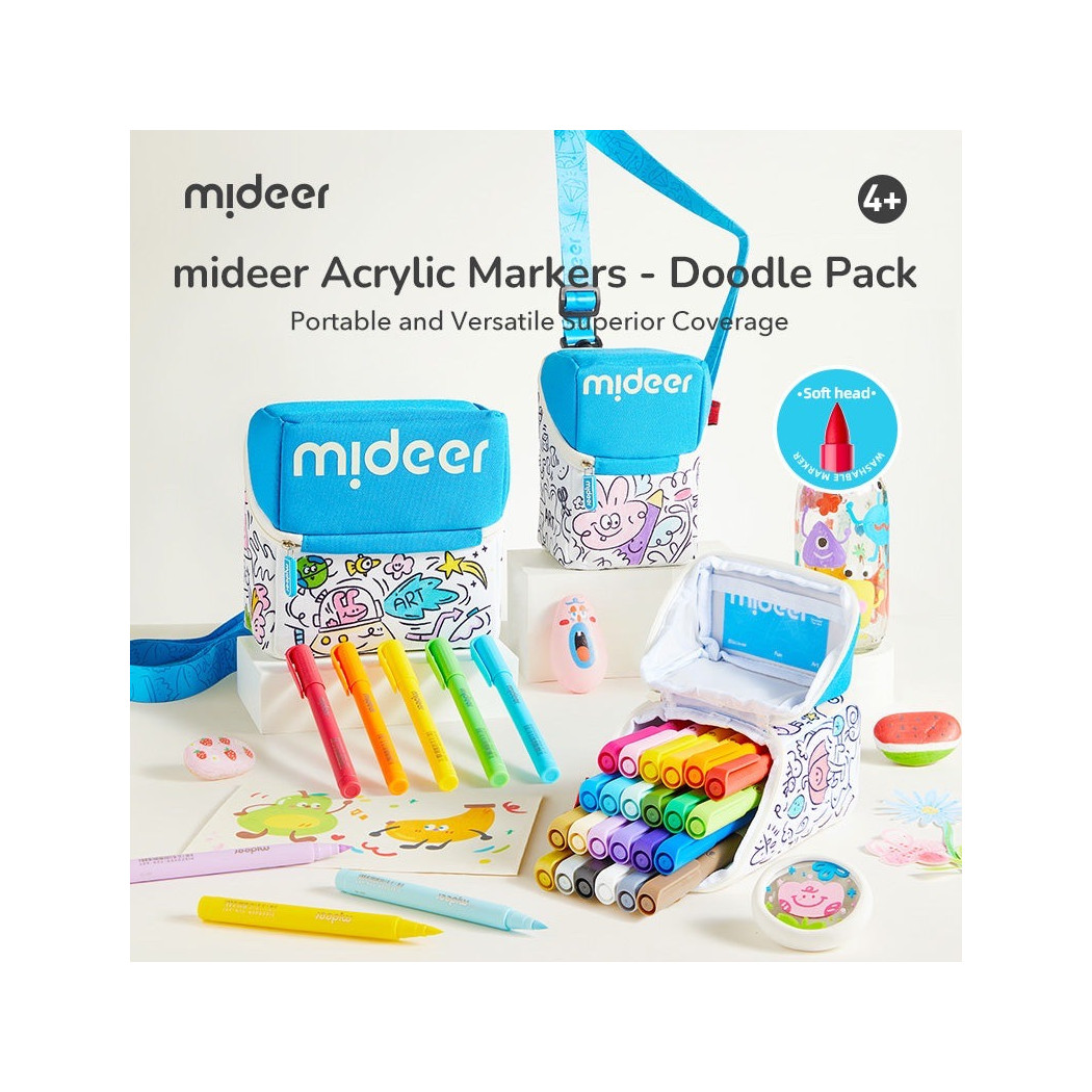 24 Kolory - Markery Akrylowe z Pędzelkową Końcówką w Futerale z Rączką - Mideer