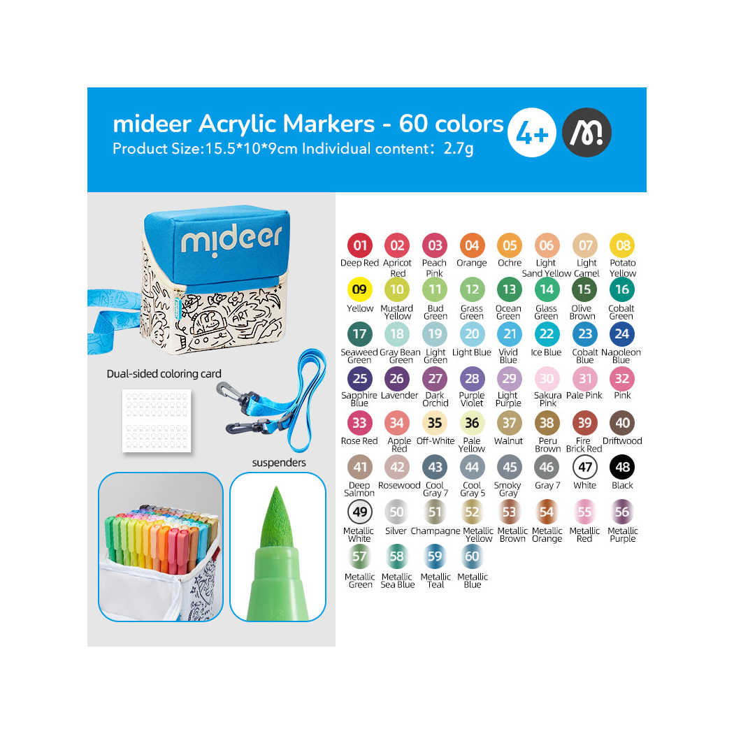 60 Kolorów - Markery Akrylowe z Pędzelkową Końcówką w Futerale z Rączką i Paskiem - Mideer