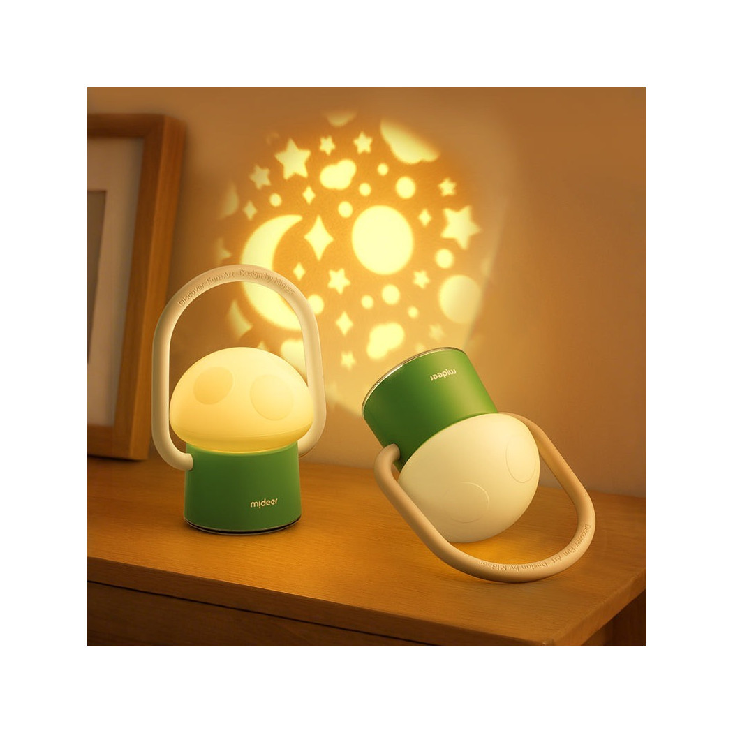 Magiczny Grzybek - Lampka Nocna z Projektorem Nocnego Nieba - Latarenka z Uchwytem - Mideer