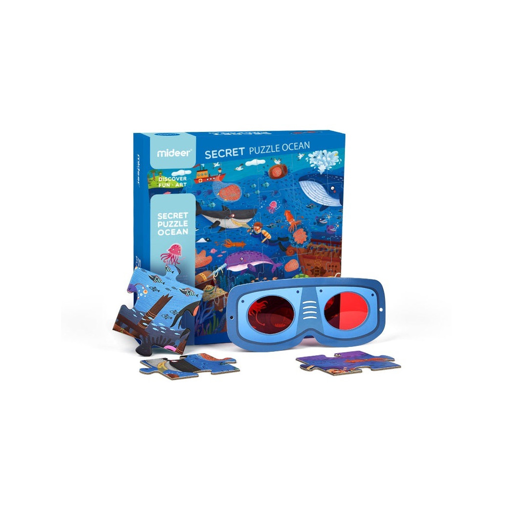Ocean - Puzzle z Obrazkami do Odkrycia przez Okulary 3D - Duże Elementy 8,5x11 cm - Mideer