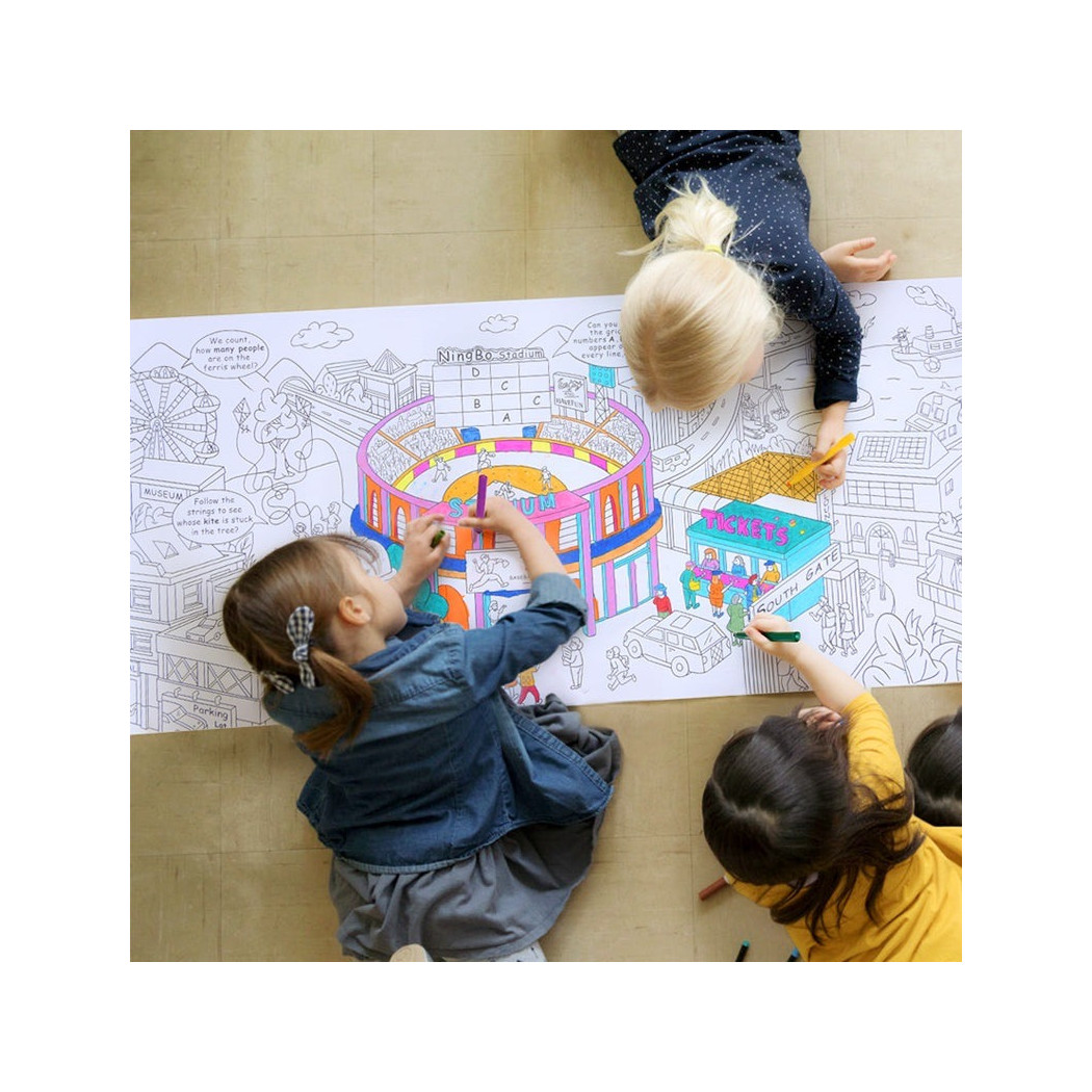 Miasto - Ogromna Kolorowanka w Rolce z Zagadkami - 10 metrów x 43 cm - Mideer