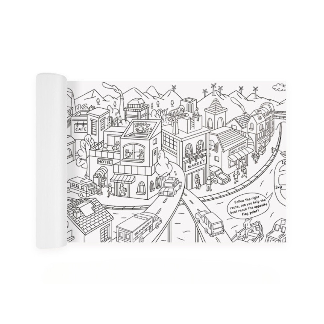 Miasto - Ogromna Kolorowanka w Rolce z Zagadkami - 10 metrów x 43 cm - Mideer