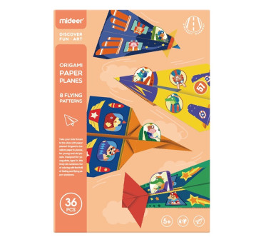 Origami Samoloty - Zestaw do Układania Samolotów z Papieru - 8 Modeli 36 Arkuszy Naklejki i Lotnisko - Mideer