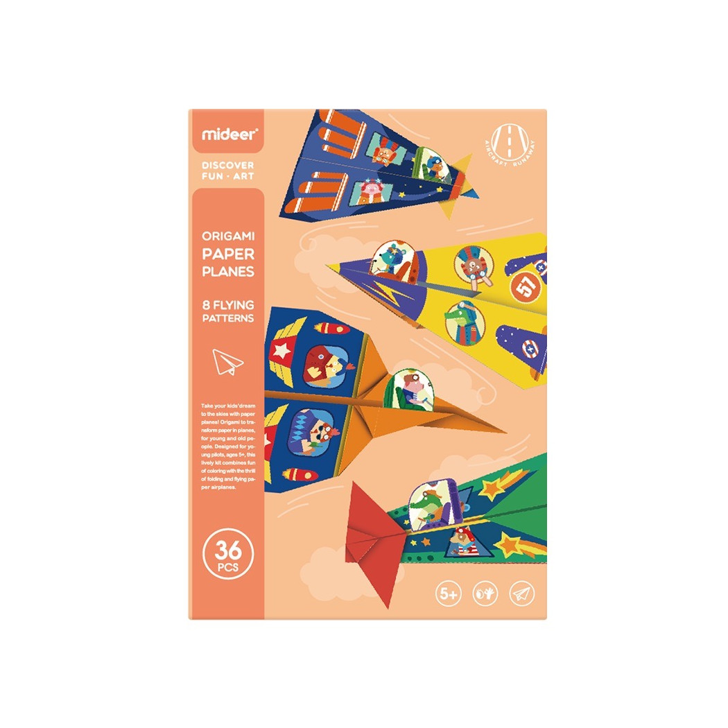 Origami Samoloty - Zestaw do Układania Samolotów z Papieru - 8 Modeli 36 Arkuszy Naklejki i Lotnisko - Mideer