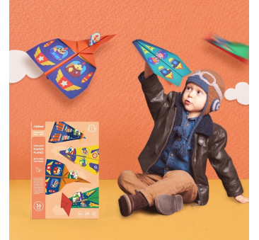 Samoloty Origami - Zestaw do Układania Samolotów z Papieru - 8 Modeli 36 Arkuszy Naklejki i Lotnisko - Mideer