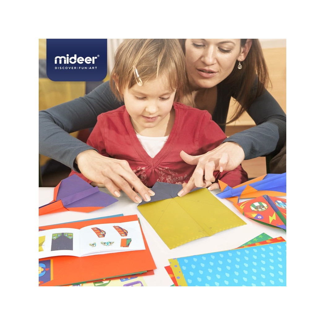 Samoloty Origami - Zestaw do Układania Samolotów z Papieru - 8 Modeli 36 Arkuszy Naklejki i Lotnisko - Mideer