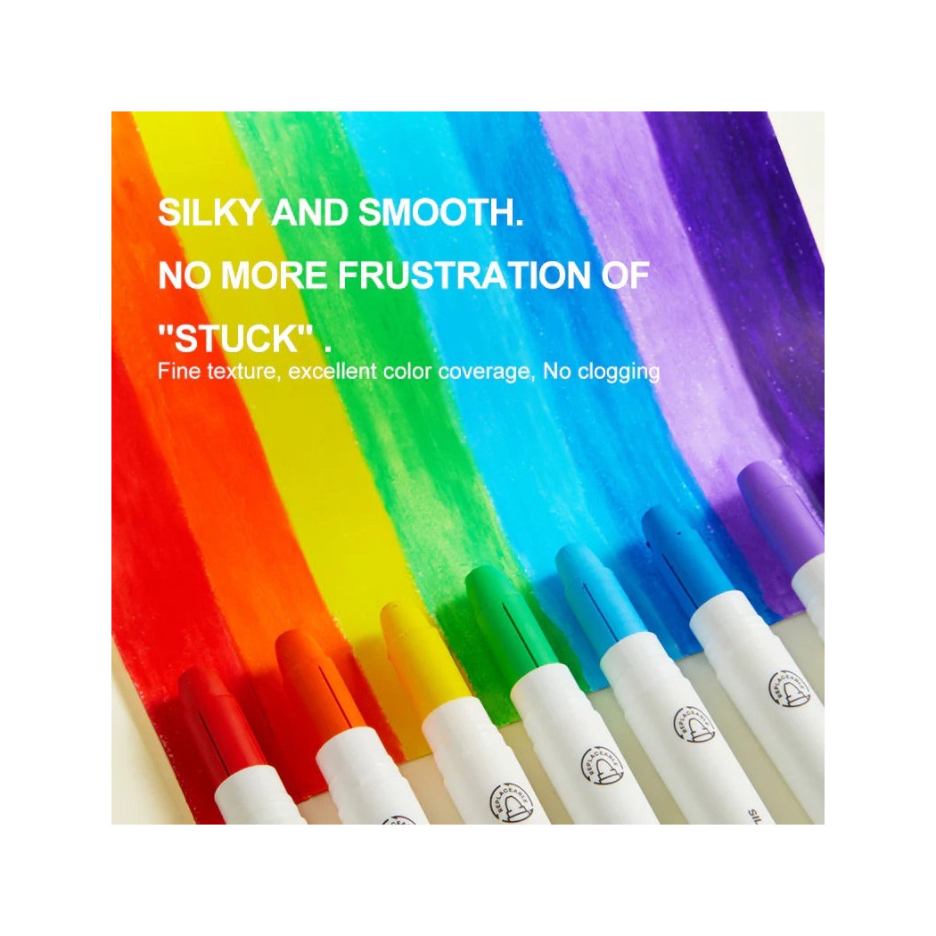 Jedwabiste Kredki - Wykręcane Zmywalne - 24 Kolory w Wiaderku z Uchwytem - Wymienne Wkłady - Mideer