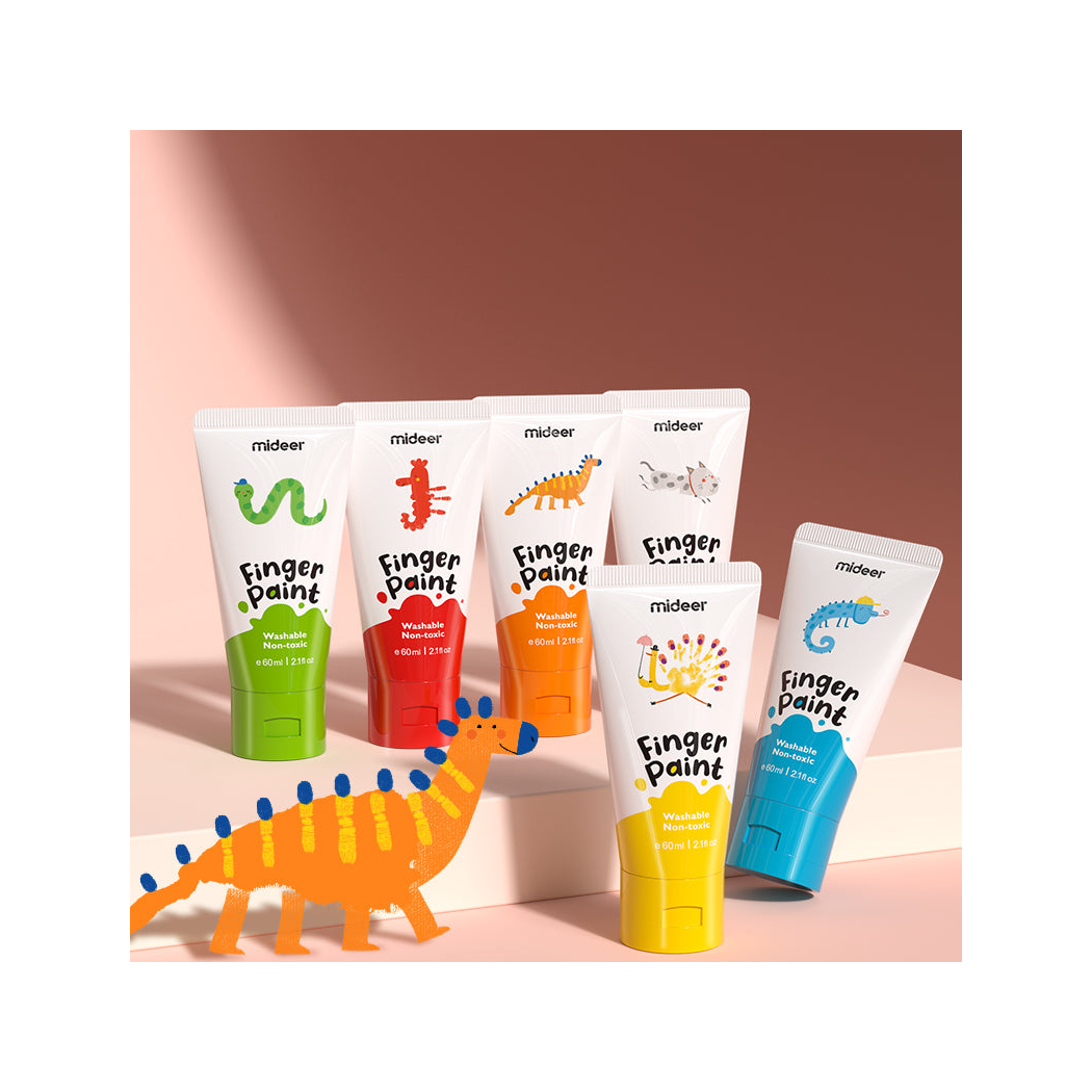 Farby do Malowania Palcami w Tubkach - 6 kolorów - Łatwo Zmywalne Wodą - Mideer