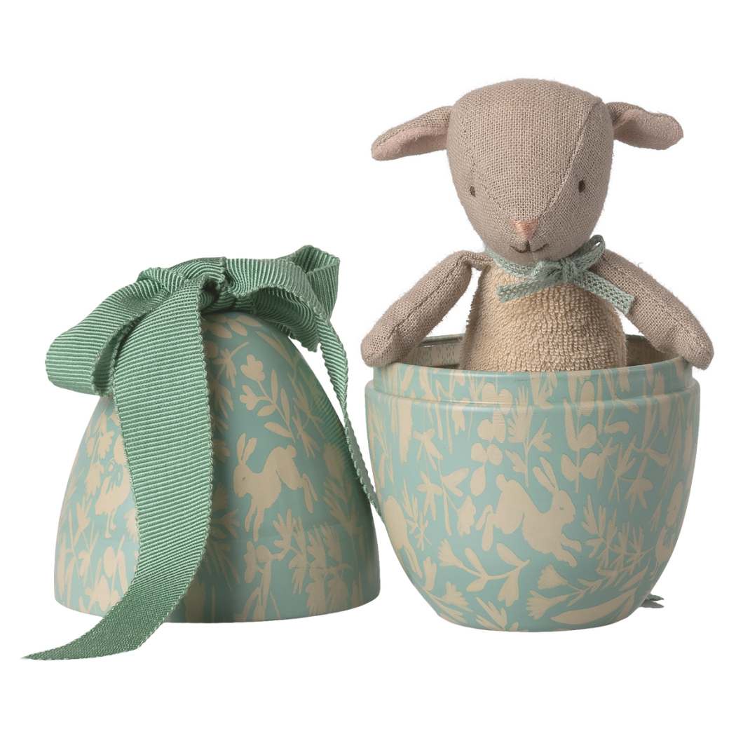 Baranek w Metalowej Pisance - Niebieski - Malutka Owieczka w Wielkanocnym Jajku - Maileg