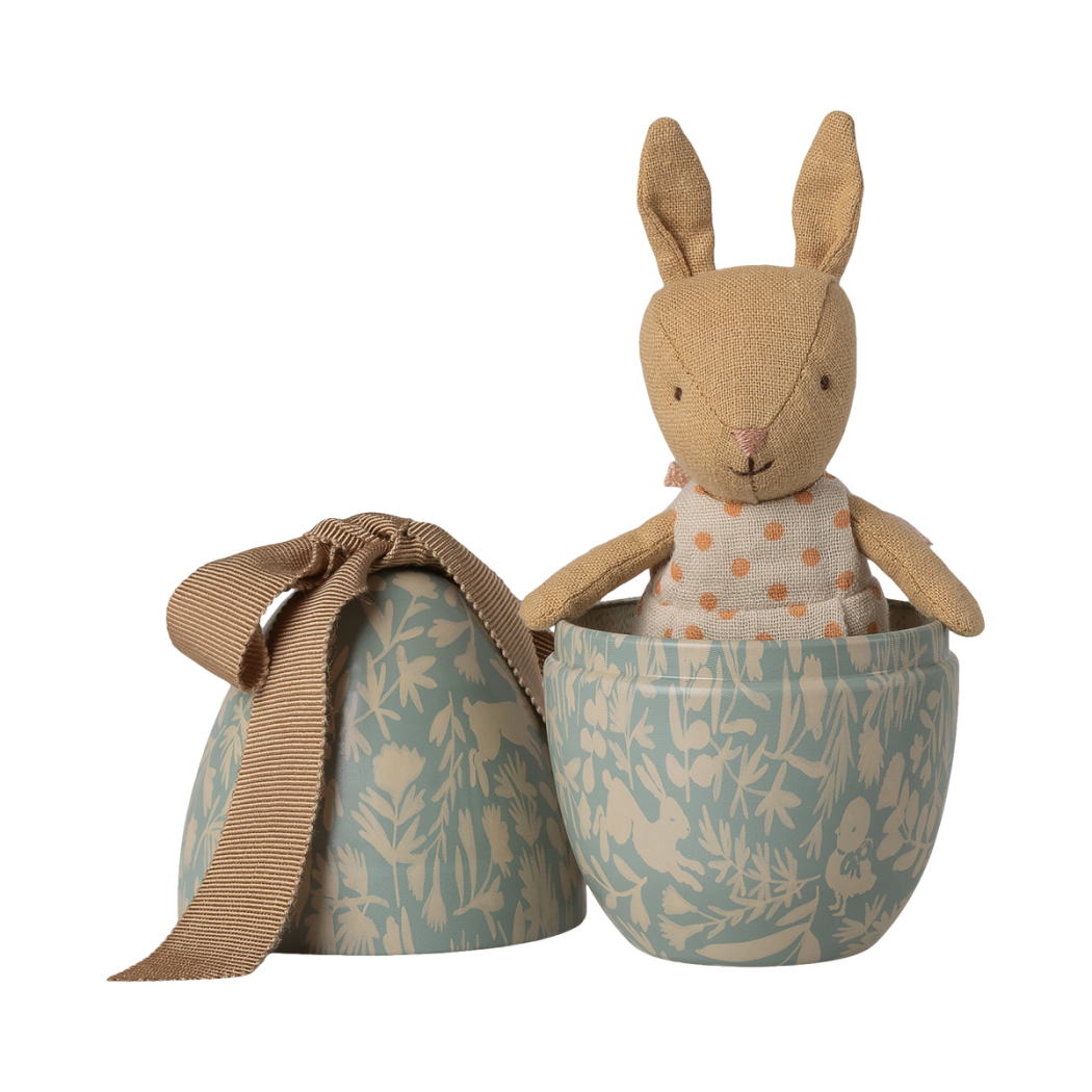 Króliczek w Metalowej Pisance - Niebieski - Malutki Zajączek w Wielkanocnym Jajku - Maileg