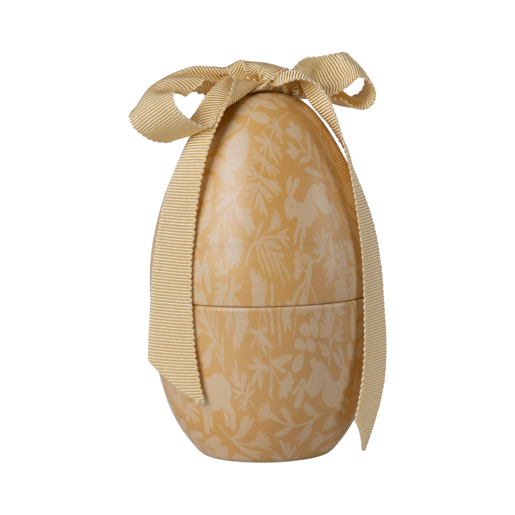 PROMOCJA Metalowa Pisanka z Kokardą - 11 cm - Żółty - Wielkanocne Jajko Szkatułka na Prezent - Maileg