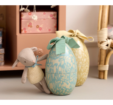 Metalowa Pisanka z Kokardą - 11 cm - Żółty - Wielkanocne Jajko Szkatułka na Prezent - Maileg