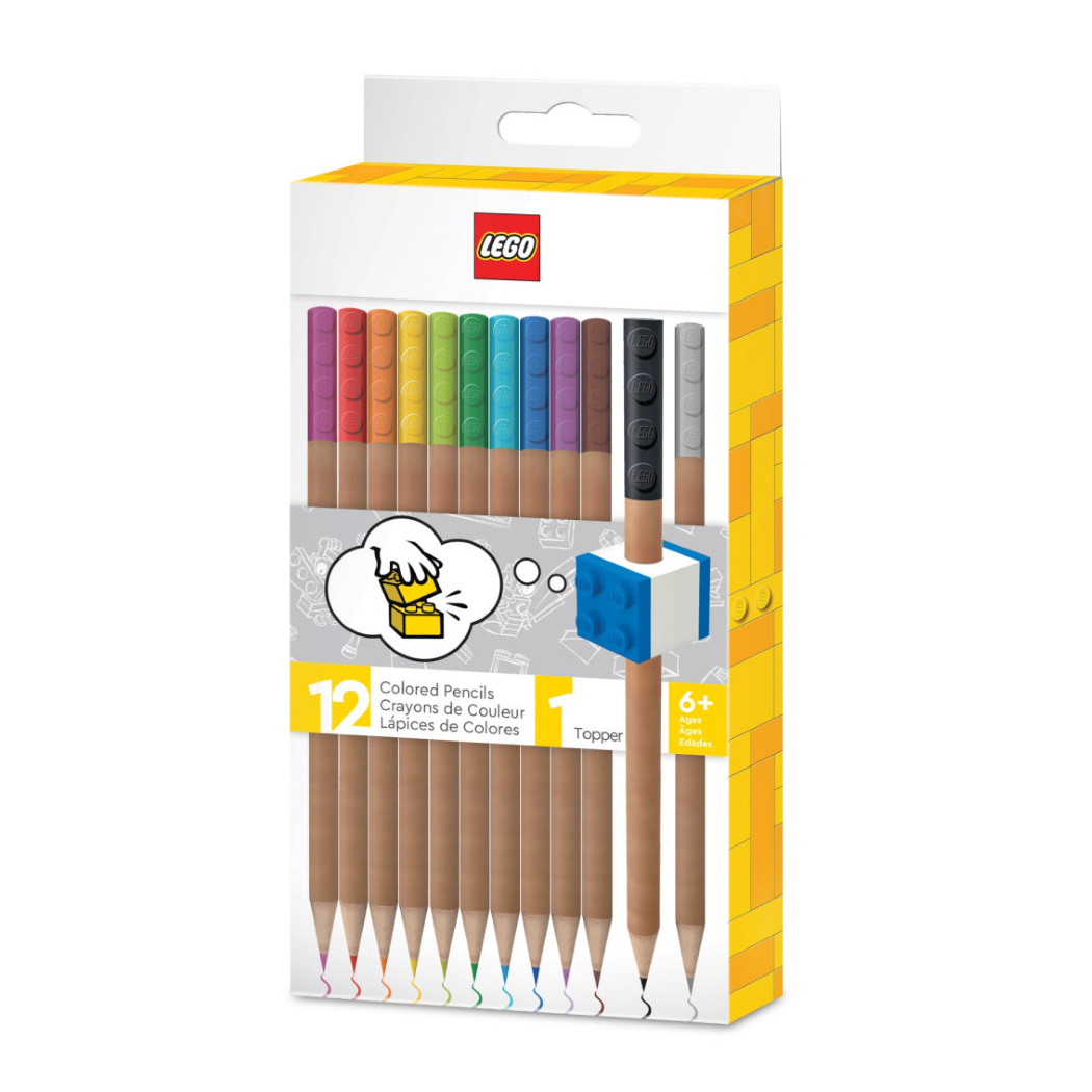 Kredki LEGO® z Klockiem Mocującym - 12 Kolorów - Drewniane Kredki Ołówkowe
