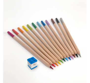 Kredki LEGO® z Klockiem Mocującym - 12 Kolorów - Drewniane Kredki Ołówkowe