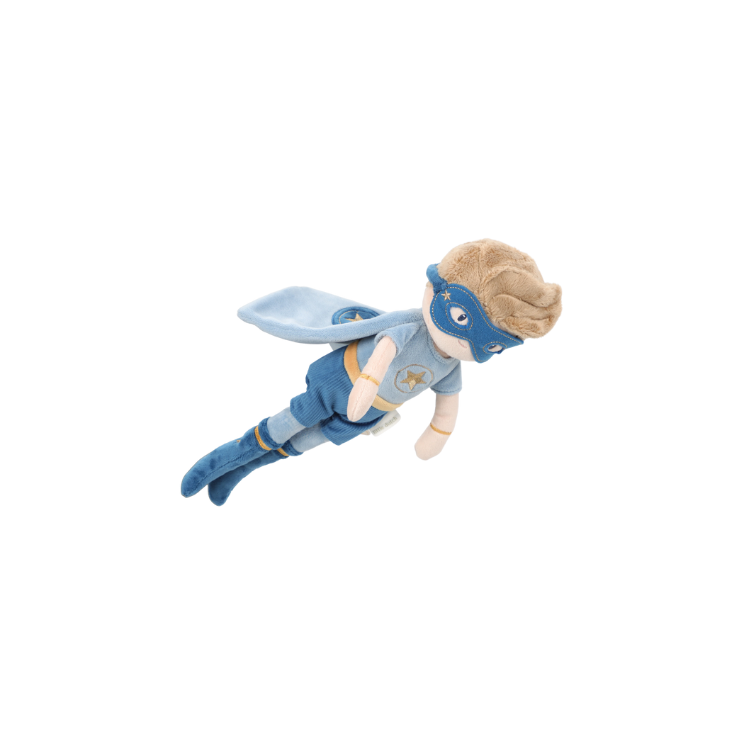 Jim Superbohater - Lalka Chłopiec w Kostiumie z Peleryną - Miękka Pluszowa Przytulanka 35 cm - Little Dutch