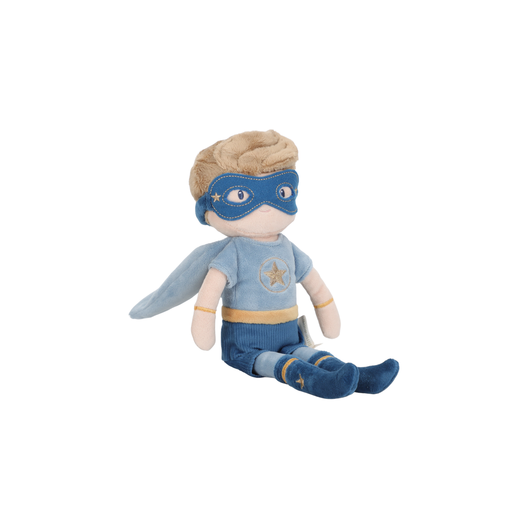 Jim Superbohater - Lalka Chłopiec w Kostiumie z Peleryną - Miękka Pluszowa Przytulanka 35 cm - Little Dutch