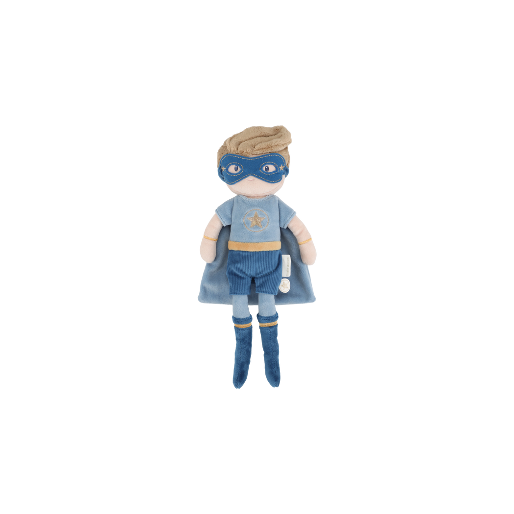Jim Superbohater - Lalka Chłopiec w Kostiumie z Peleryną - Miękka Pluszowa Przytulanka 35 cm - Little Dutch