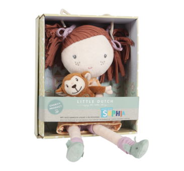 Sophie z Małpką - Miękka Pluszowa Lalka Przytulanka 35 cm - Magnetyczne Dłonie - Little Dutch