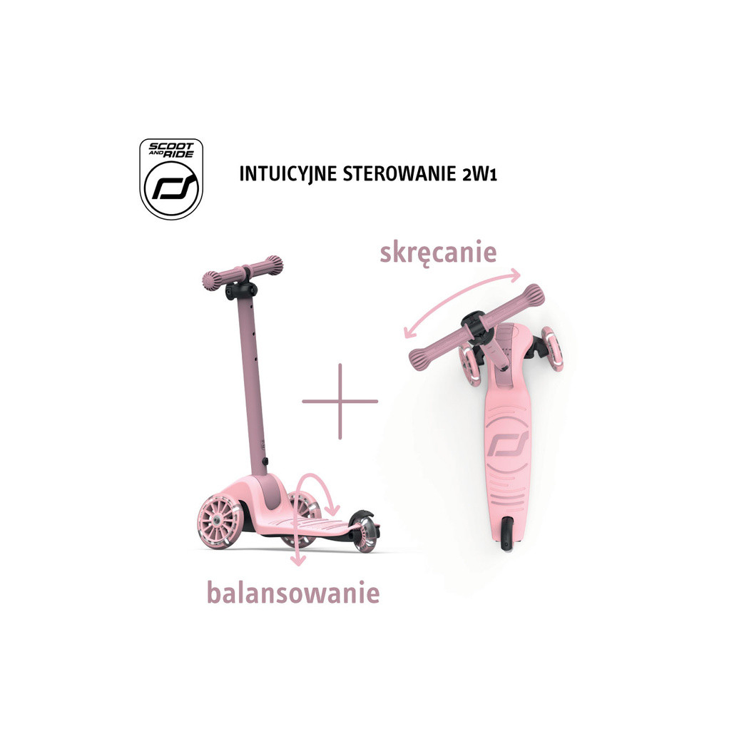 Rose 3S LED - Highwaykick3 - Regulowana Hulajnoga 3-7 lat - Świecące Skrętne Kółka - Scootandride