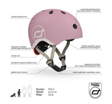 Wildberry XXS-S - Ultralekki Regulowany Kask Dla Dzieci 1-5 lat (45-51 cm) - Tylna Lampka LED - Scootandride