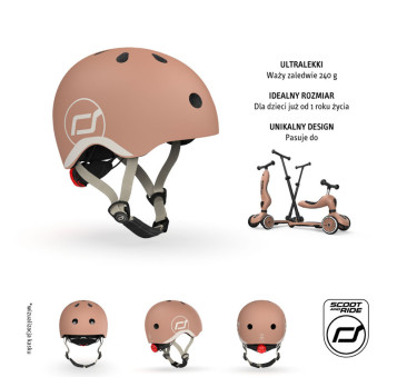 Mocha XXS-S - Ultralekki Regulowany Kask Dla Dzieci 1-5 lat (45-51 cm) - Tylna Lampka LED - Scootandride