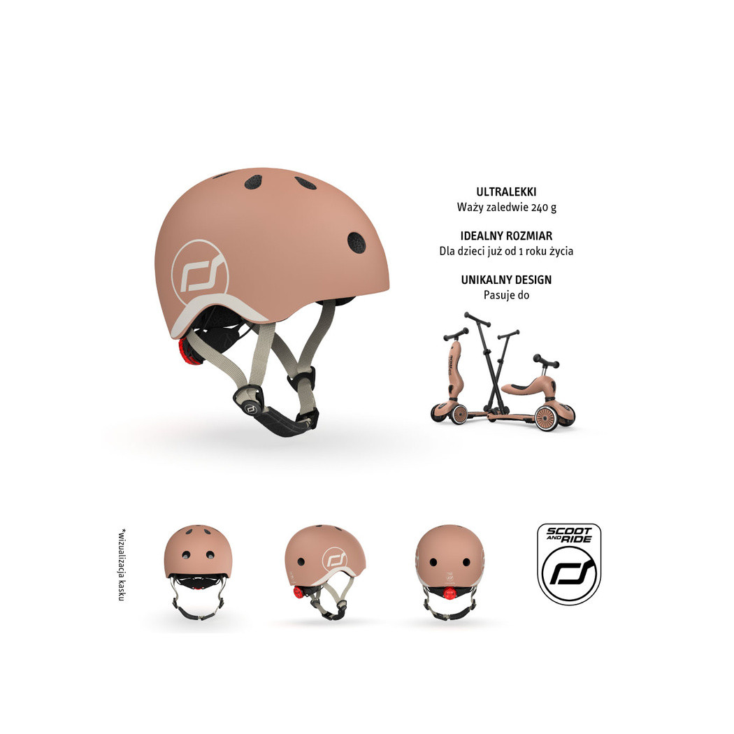 Mocha XXS-S - Ultralekki Regulowany Kask Dla Dzieci 1-5 lat (45-51 cm) - Tylna Lampka LED - Scootandride