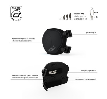Black XXS - Nakolanniki i Nałokietniki - Czarne - Ochraniacze dla Dzieci - Scootandride