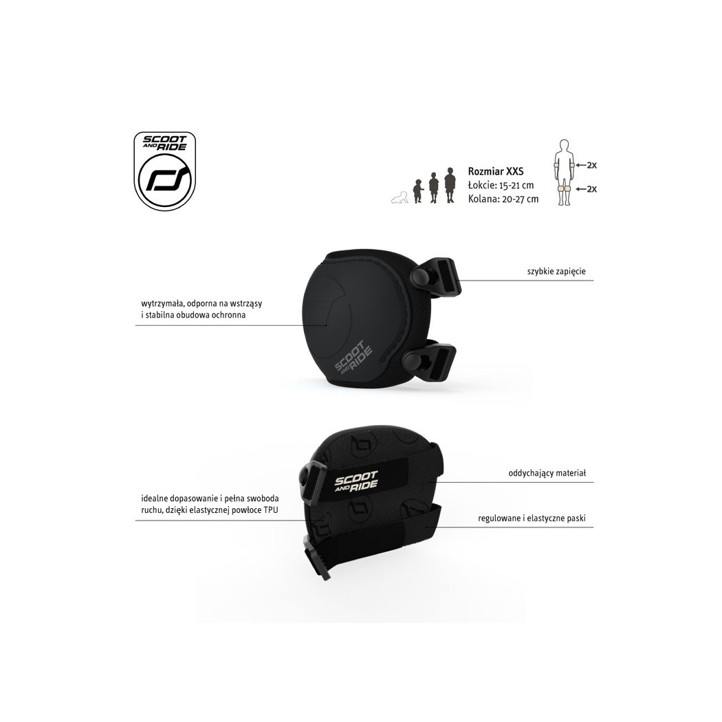 Black XXS - Nakolanniki i Nałokietniki - Czarne - Ochraniacze dla Dzieci - Scootandride